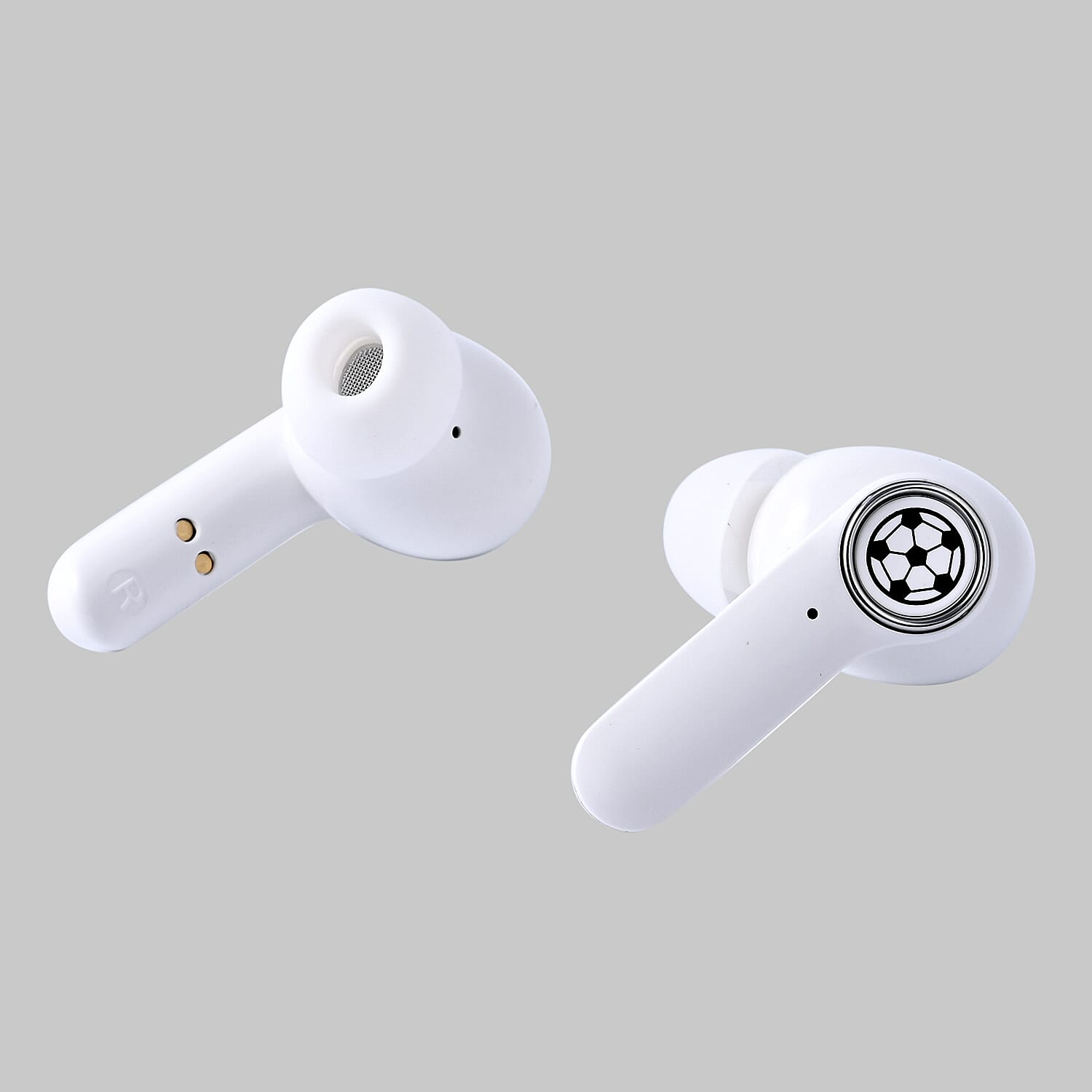 Bluetooth Wireless Earbuds with USB Port and Football Shaped Charging Box - Black and White