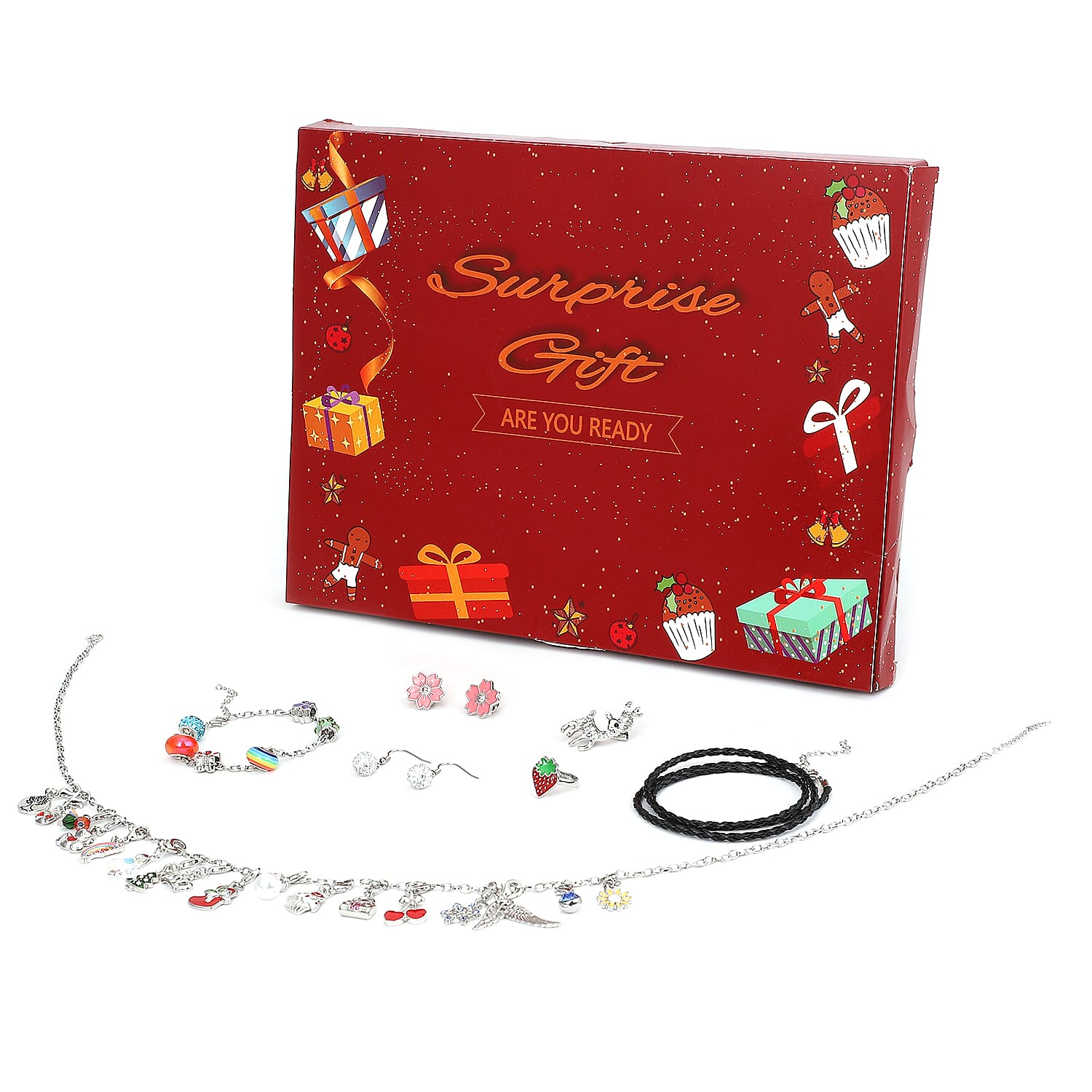 Set of 30 Pcs White, Black Austrian Crystal Enamelled and Multi Gemstone Advent Calendar Jewellery Box