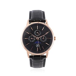 40mm Case 304 Stainless steel case Movement 6P00 multifunction Japan Movement Brand GENOA Plated IPR plating Dial black multifunction literal 12pcs nail black inner ring blue sapphire glass