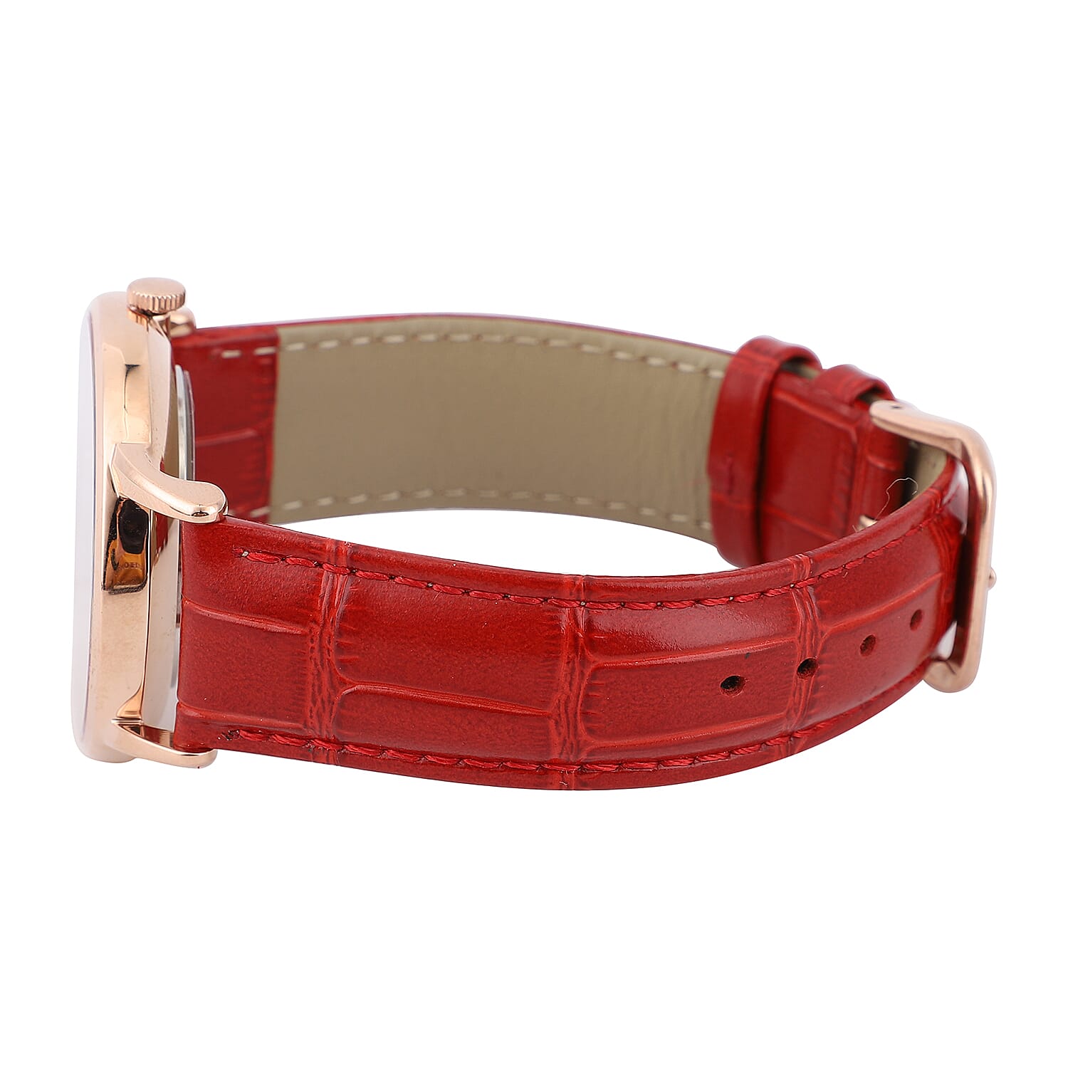 GENOA Japanese Movement Red Dial 5 ATM Water Resistant Watch with Red Leather Strap in Stainless Steel