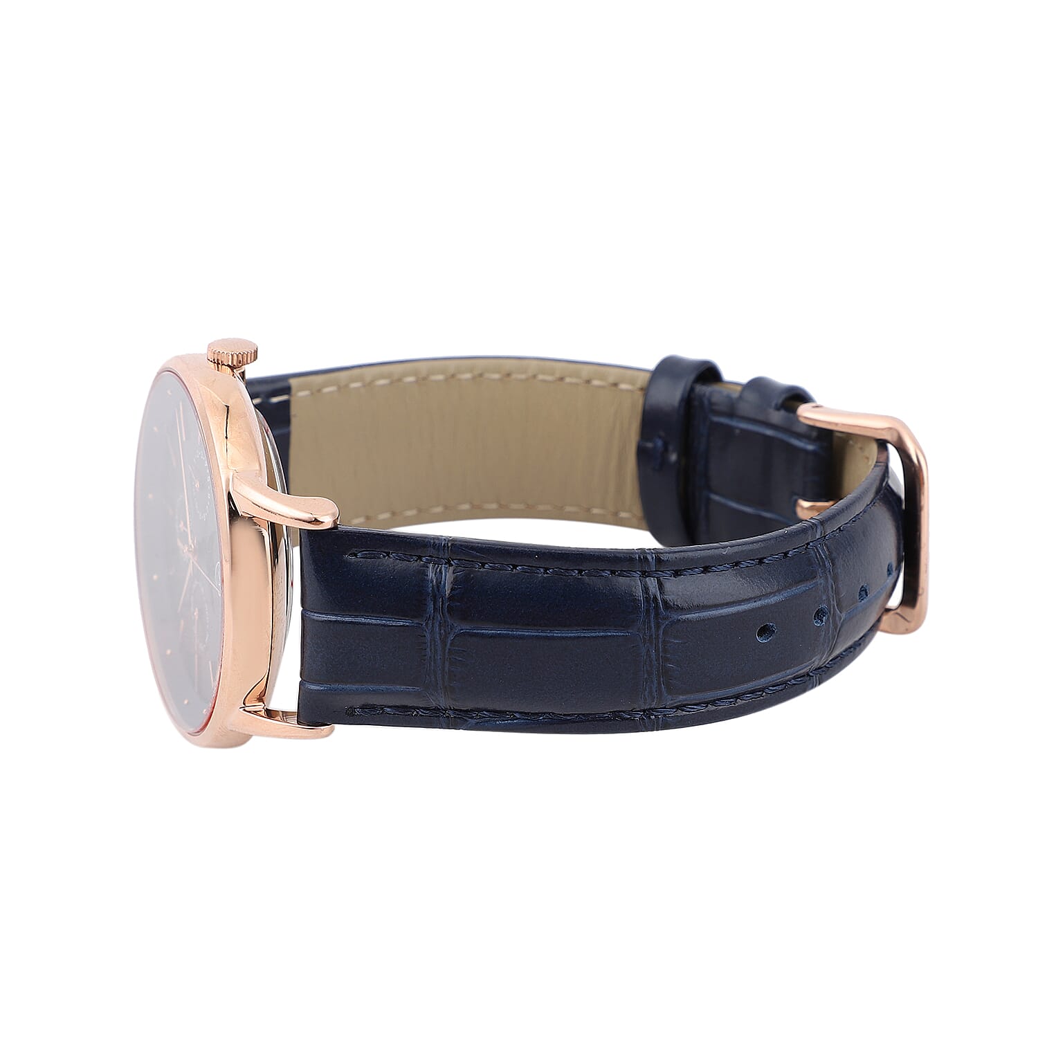 GENOA Japanese Movement Navy Blue Dial 5 ATM Water Resistant Watch with Navy Blue Leather Strap in Stainless Steel