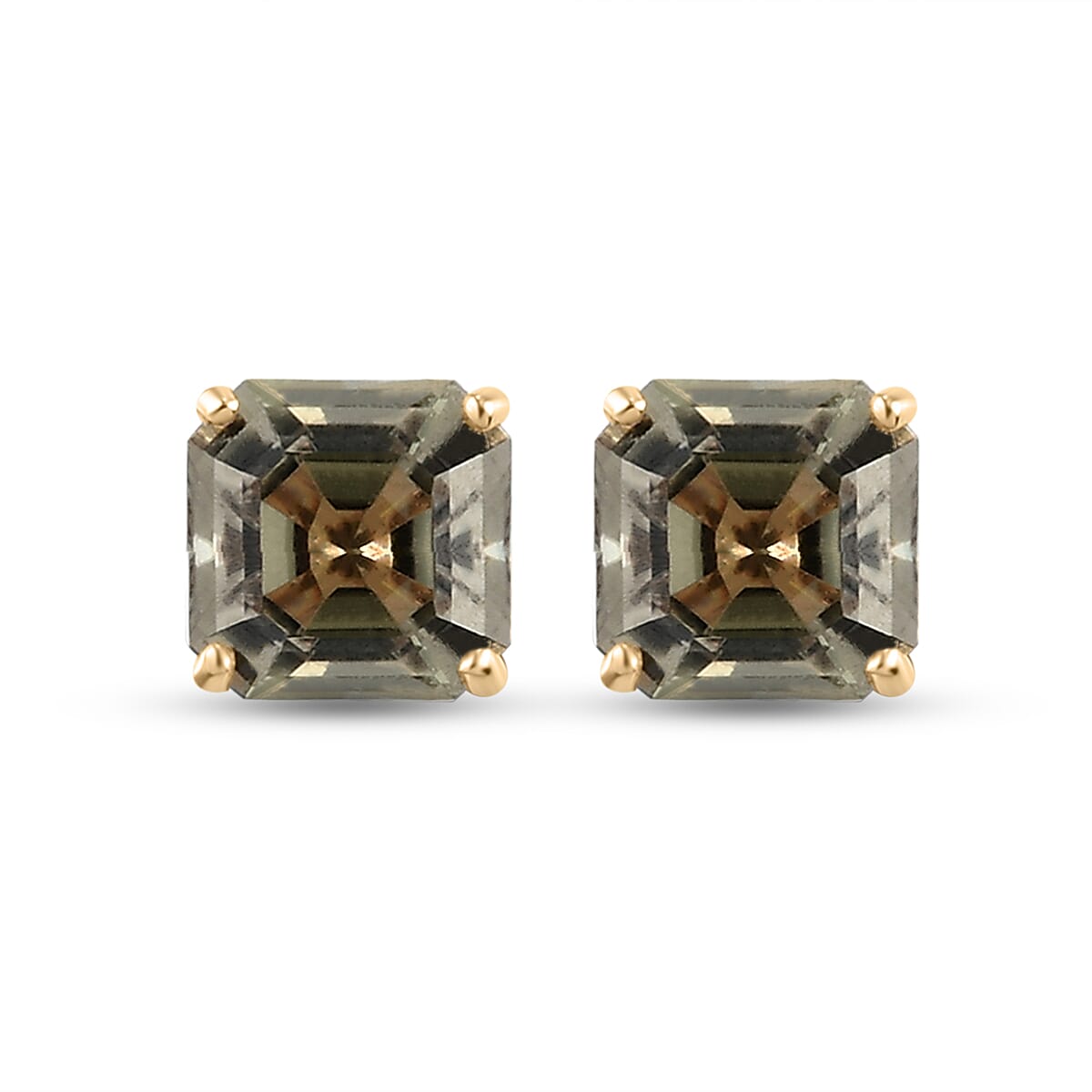 9K Yellow Gold AA Turkizite (Asscher Cut) Stud Earrings (With Push Back) 2.53 Ct.