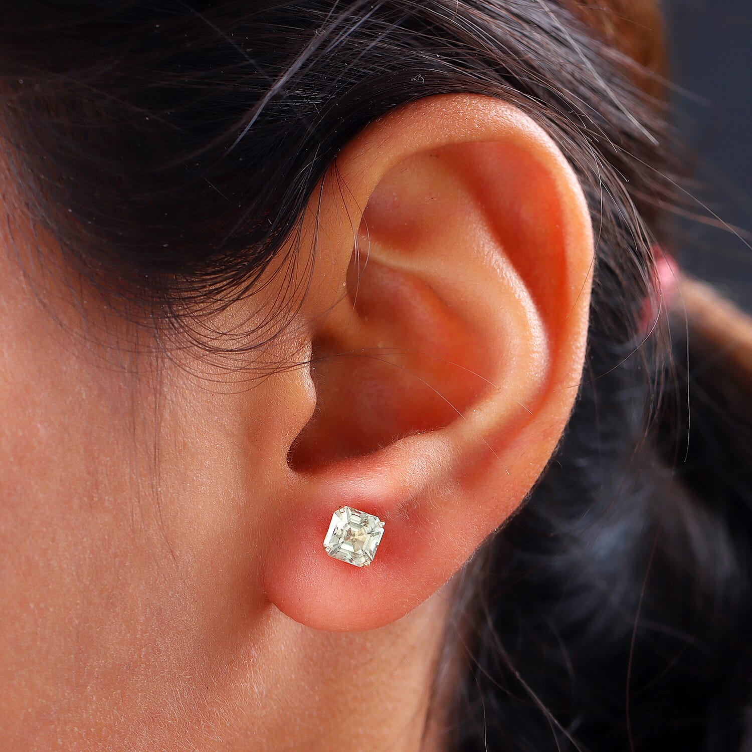 9K Yellow Gold AA Turkizite (Asscher Cut) Stud Earrings (With Push Back) 2.53 Ct.