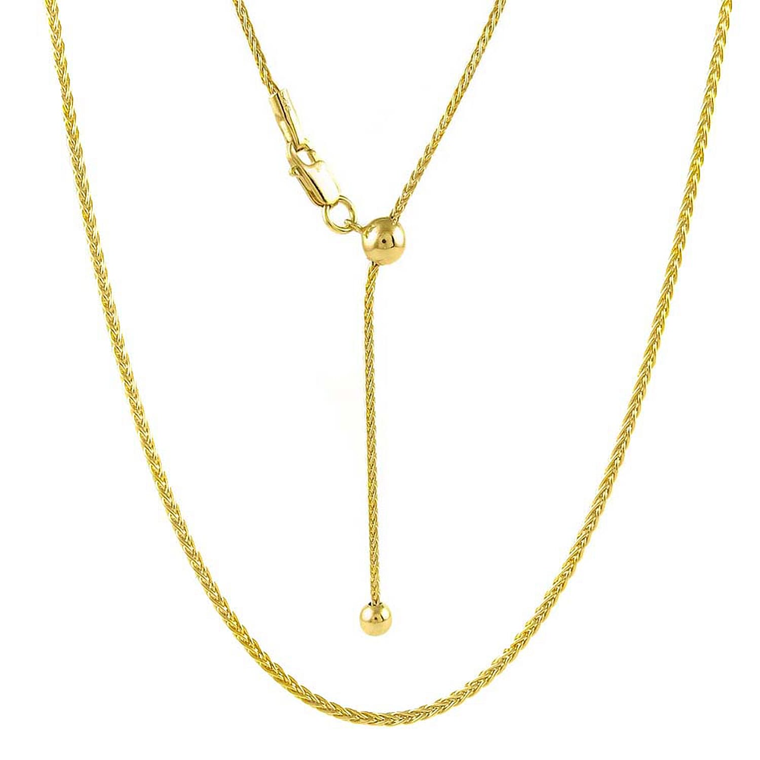 JCK Vegas Collection- Italian Made Gold Overlay Sterling Silver Adjustable Spiga Necklace (Size-24) with Lobster Lock
