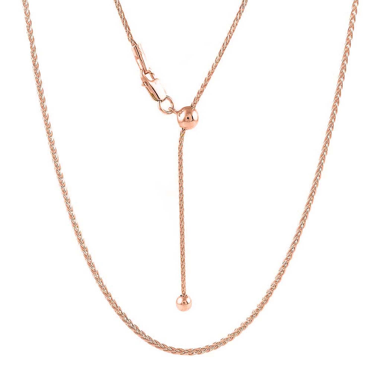 JCK Vegas Collection- Italian Made Rose Overlay Sterling Silver Adjustable Spiga  Necklace  (Size-24) with Lobster Lock