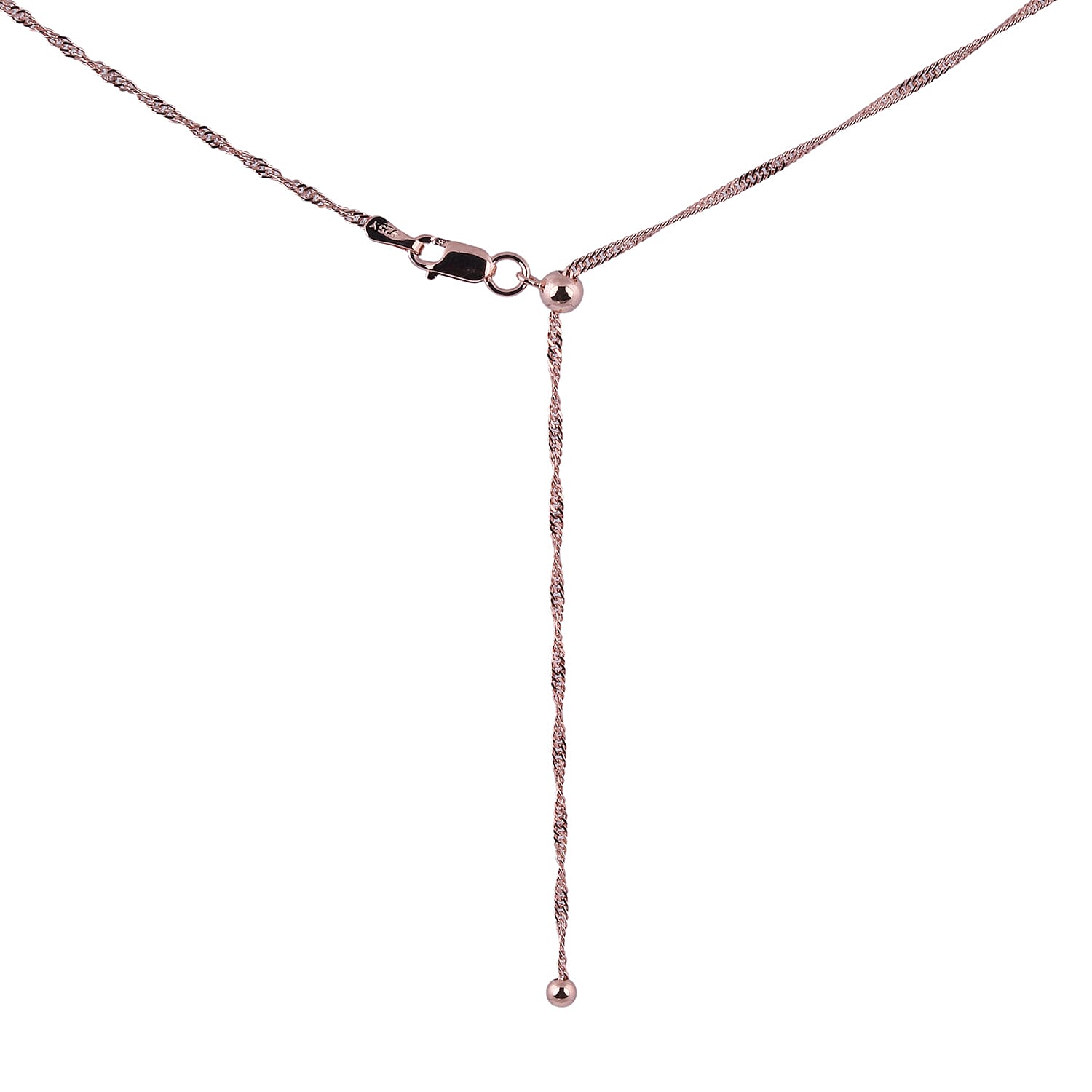 Rose Gold Overlay Sterling Silver Adjustable Singapore Chain (Size-24) with Lobster Lock