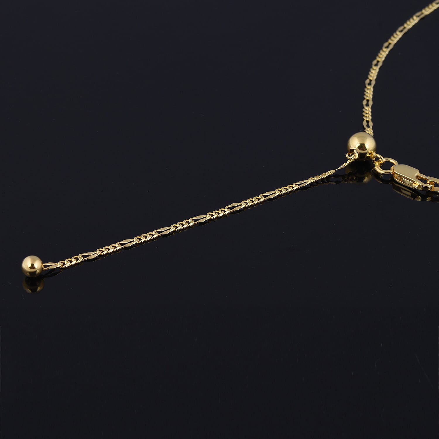 JCK Vegas Collection - Yellow Gold Overlay Sterling Silver Adjustable Figaro Chain (Size-24) with Lobster Lock