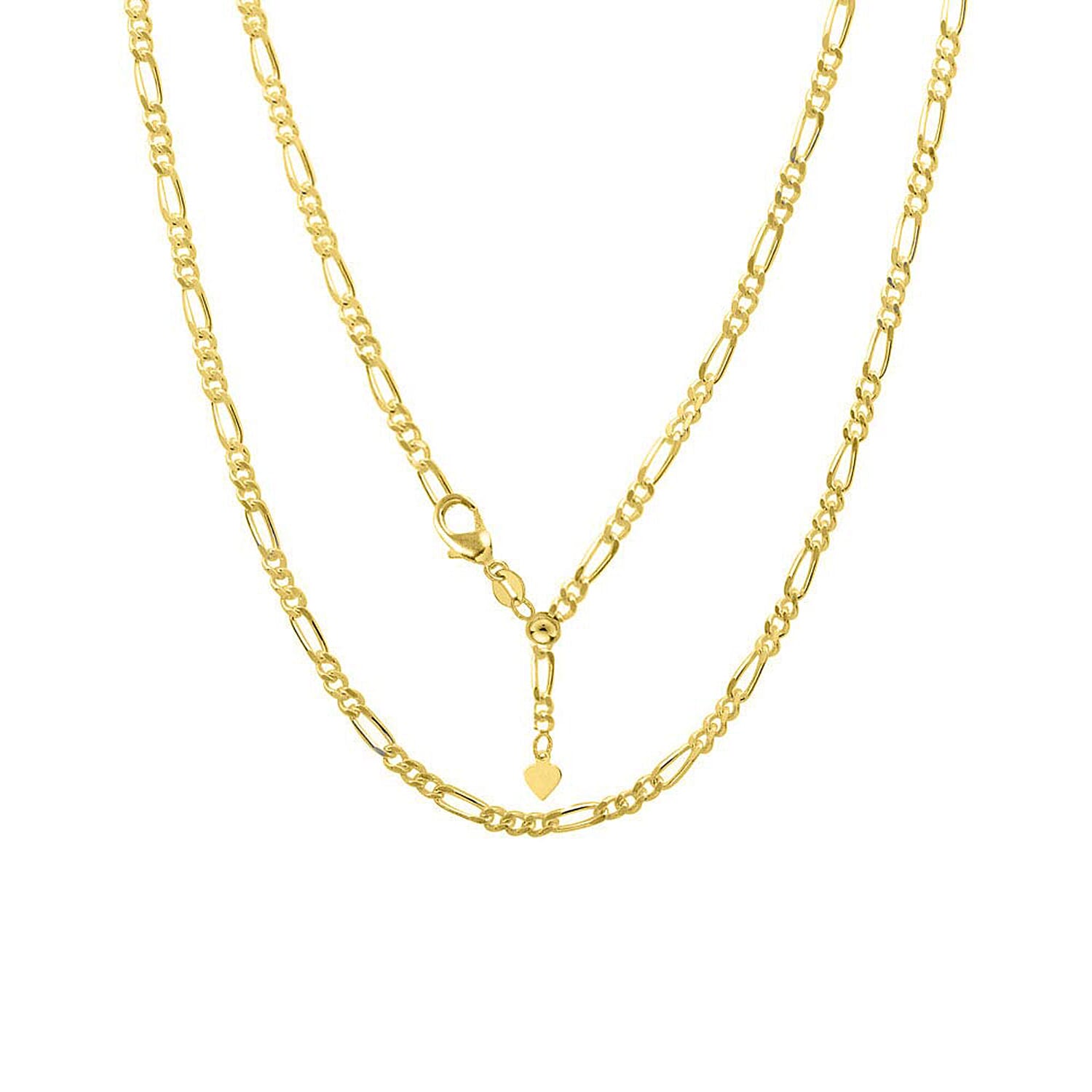 JCK Vegas Collection - Rose Gold Overlay Sterling Silver Adjustable Figaro Chain (Size-24) with Lobster Lock