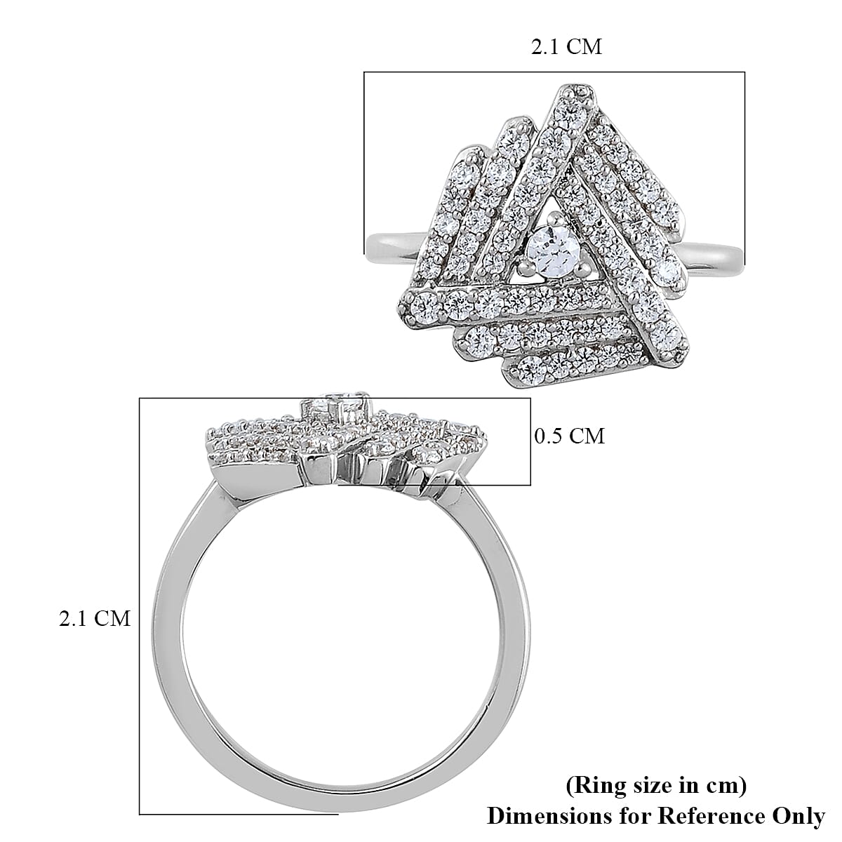 Lustro Stella Platinum Overlay Sterling Silver Triangle Ring Made with Finest CZ 1.17 Ct.