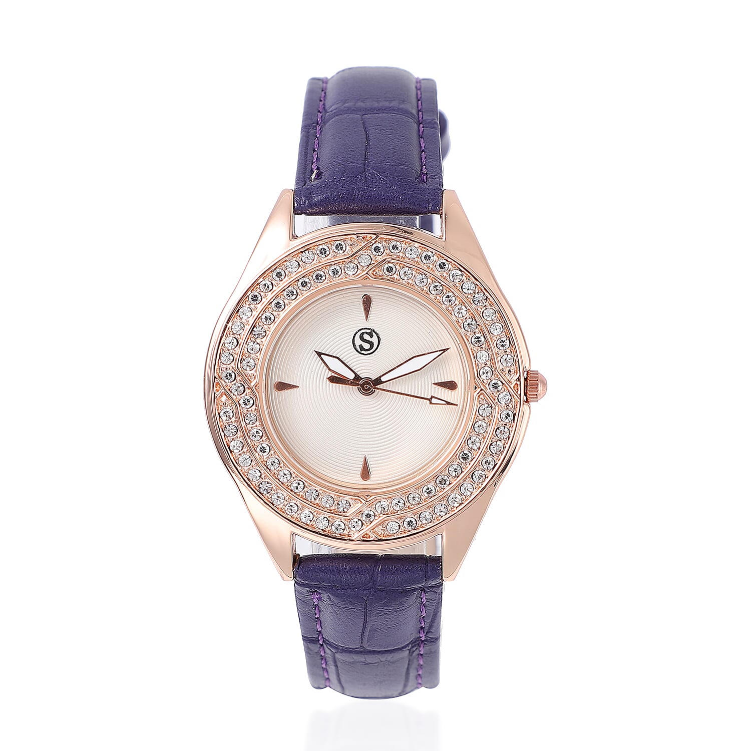 STRADA Japanese Movement White Dial Crystal Studded Water Resistant Watch with Purple Colour Strap