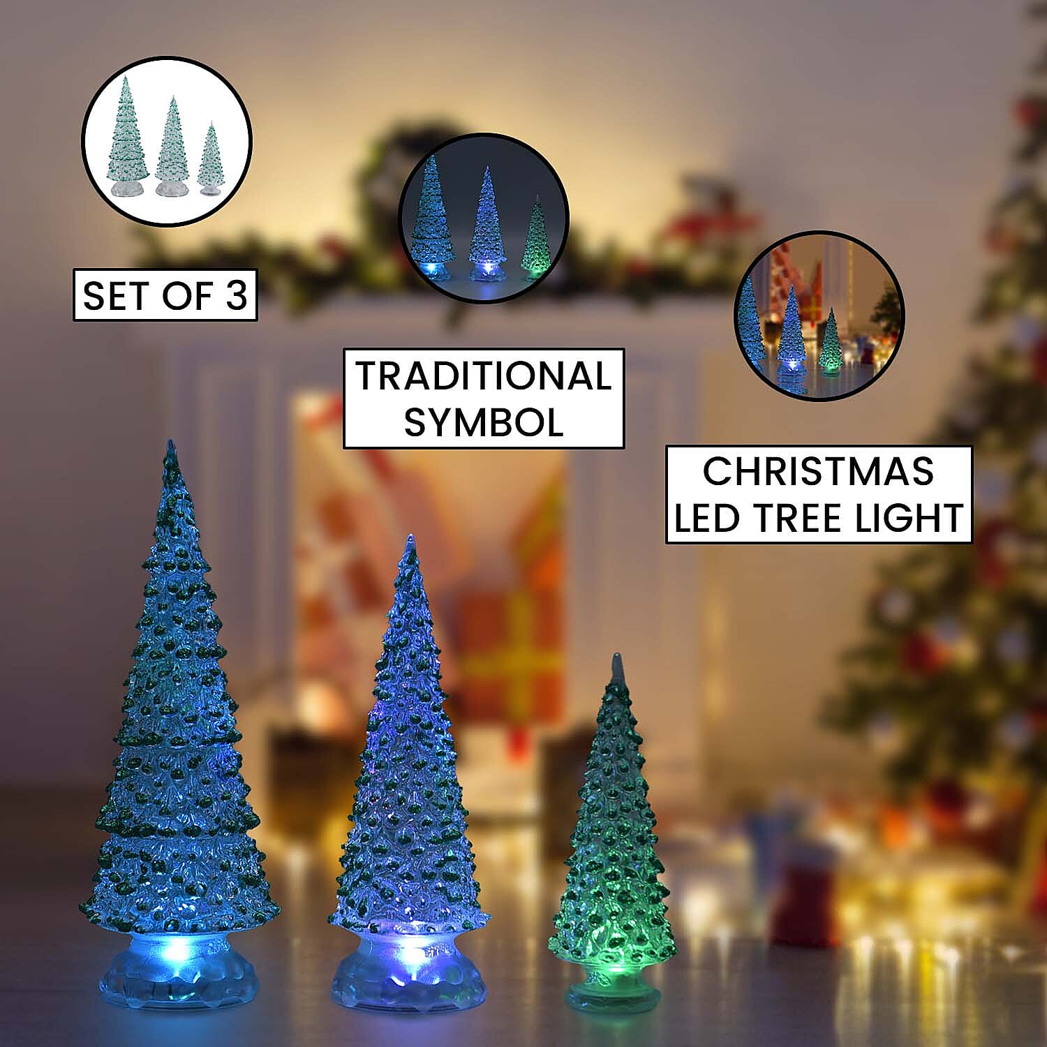 Set of 3 - Christmas LED Tree Light (Size 31x8 Cm, 26x8 Cm &19x3 Cm) - Green