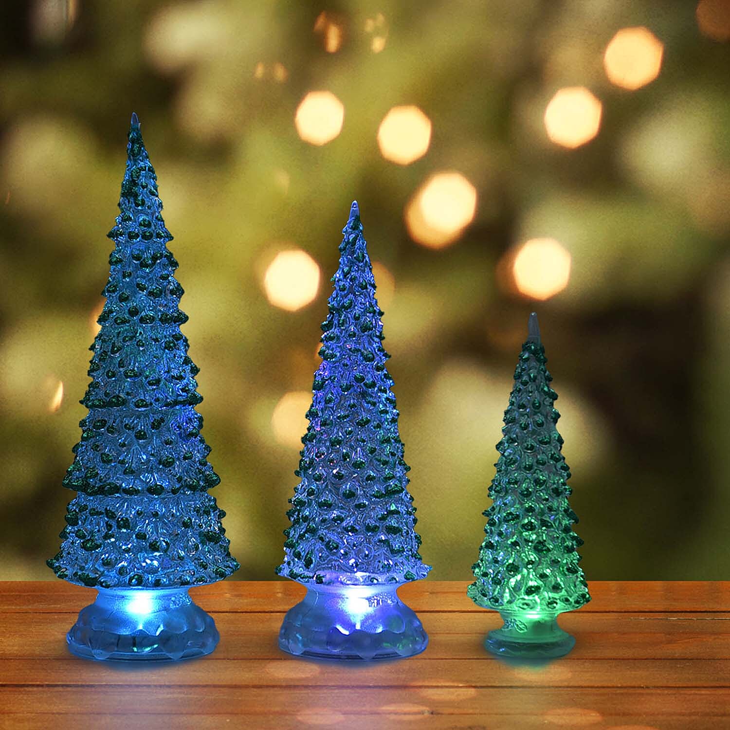 Set of 3 - Christmas LED Tree Light (Size 31x8 Cm, 26x8 Cm &19x3 Cm) - Green