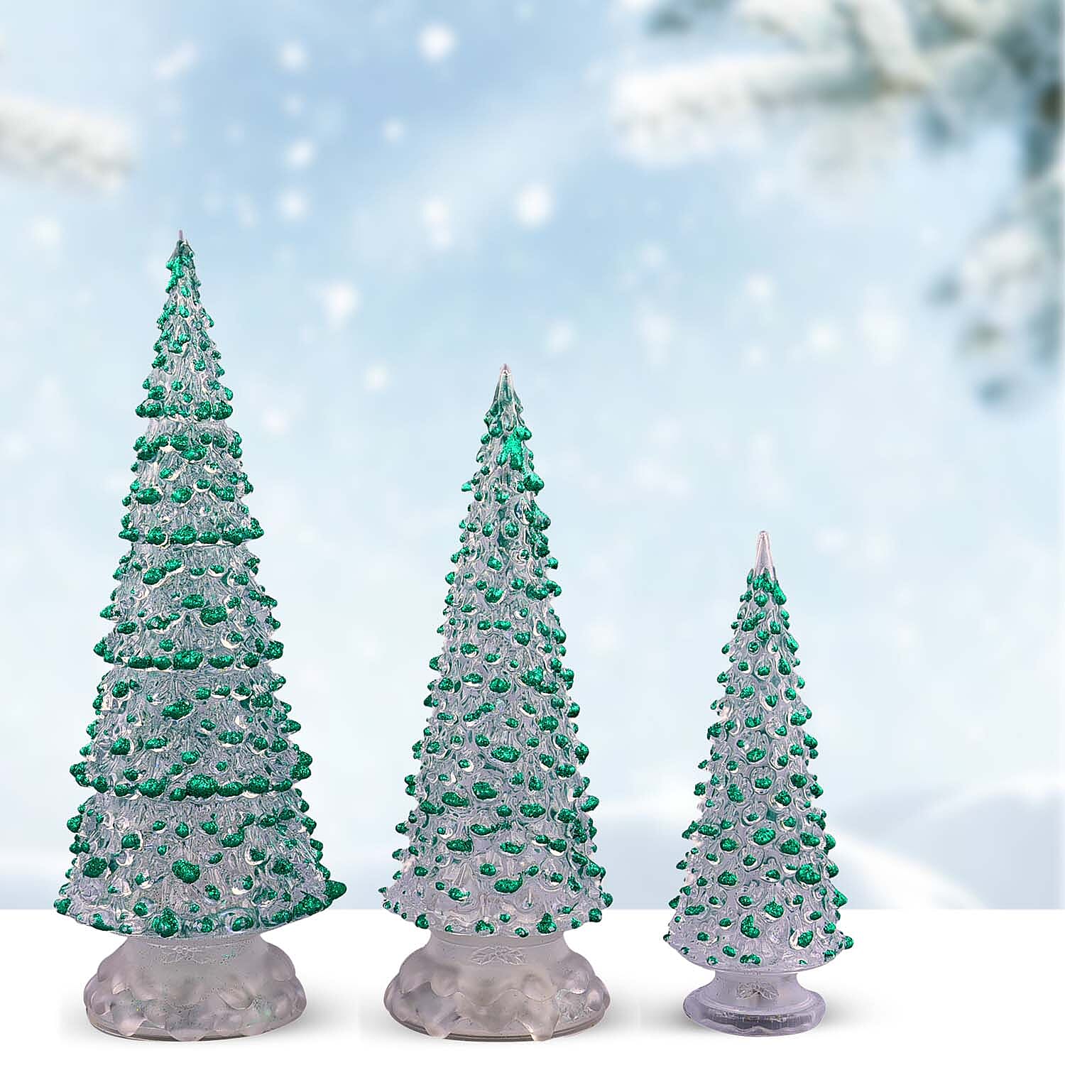 Set of 3 - Christmas LED Tree Light (Size 31x8 Cm, 26x8 Cm &19x3 Cm) - Green