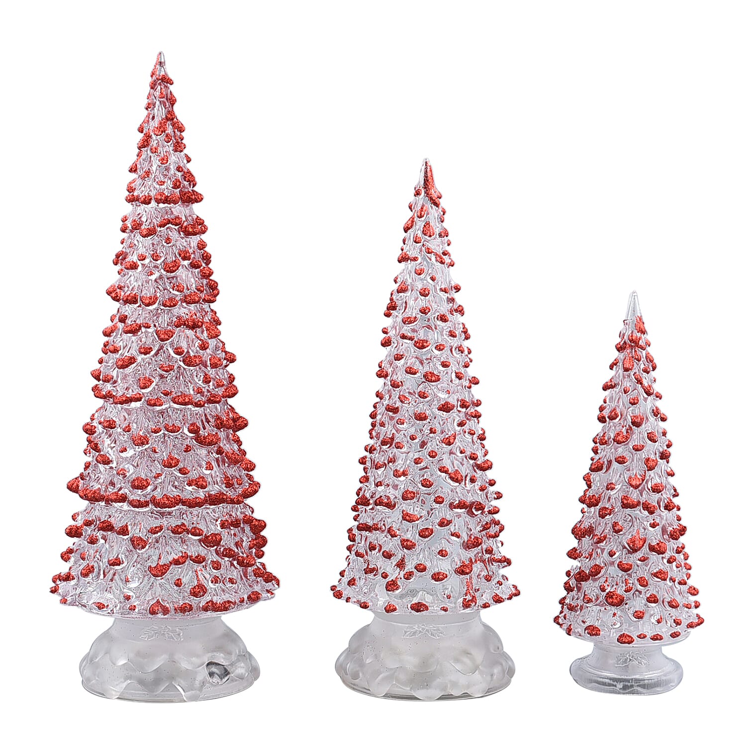 Set of 3 - LED Tree Light (Size 31x8 Cm, 26x8 Cm & 19x3Cm) - Red - Requires 6 AAA Batteries (not Incld)