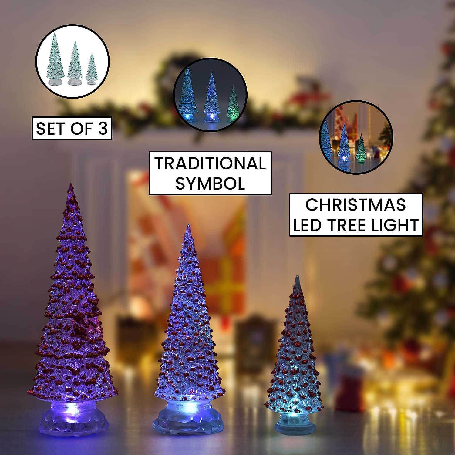 Set of 3 - LED Tree Light (Size 31x8 Cm, 26x8 Cm & 19x3Cm) - Red - Requires 6 AAA Batteries (not Incld)