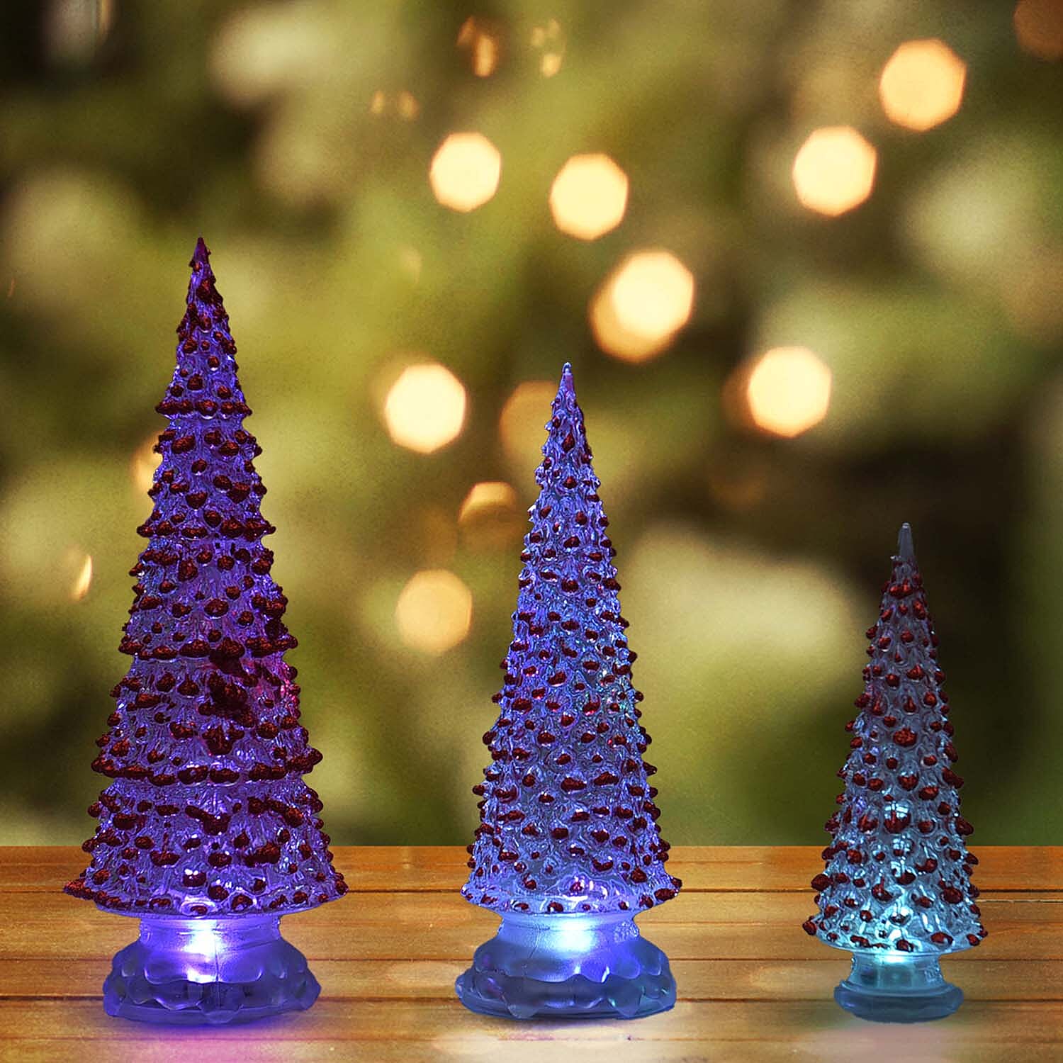 Set of 3 - LED Tree Light (Size 31x8 Cm, 26x8 Cm & 19x3Cm) - Red - Requires 6 AAA Batteries (not Incld)