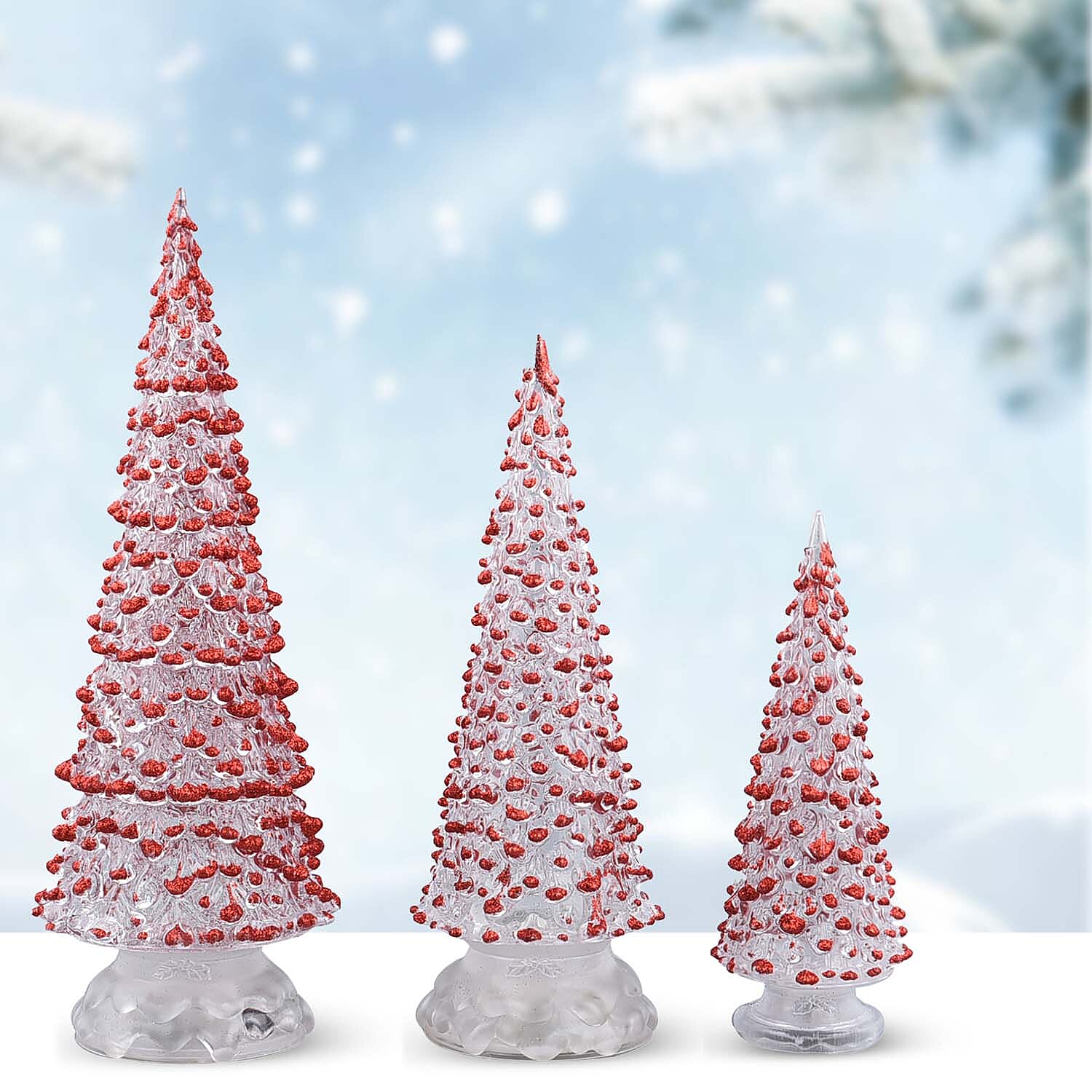 Set of 3 - LED Tree Light (Size 31x8 Cm, 26x8 Cm & 19x3Cm) - Red - Requires 6 AAA Batteries (not Incld)
