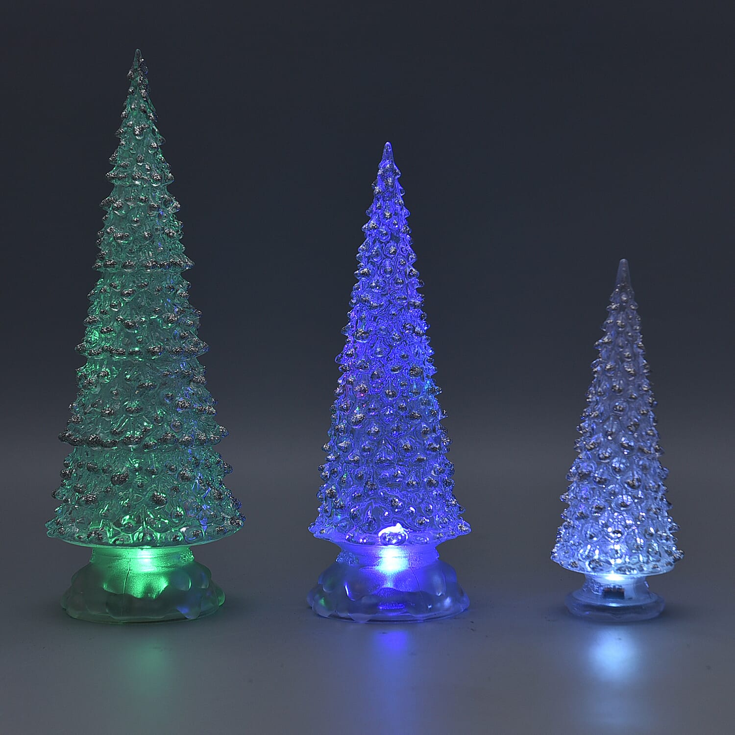 Set of 3 - LED Tree Light (Size 31x8 Cm, 26x8 Cm & 19x3 Cm) - Silver - Requires 6 AAA Batteries (not Incld)