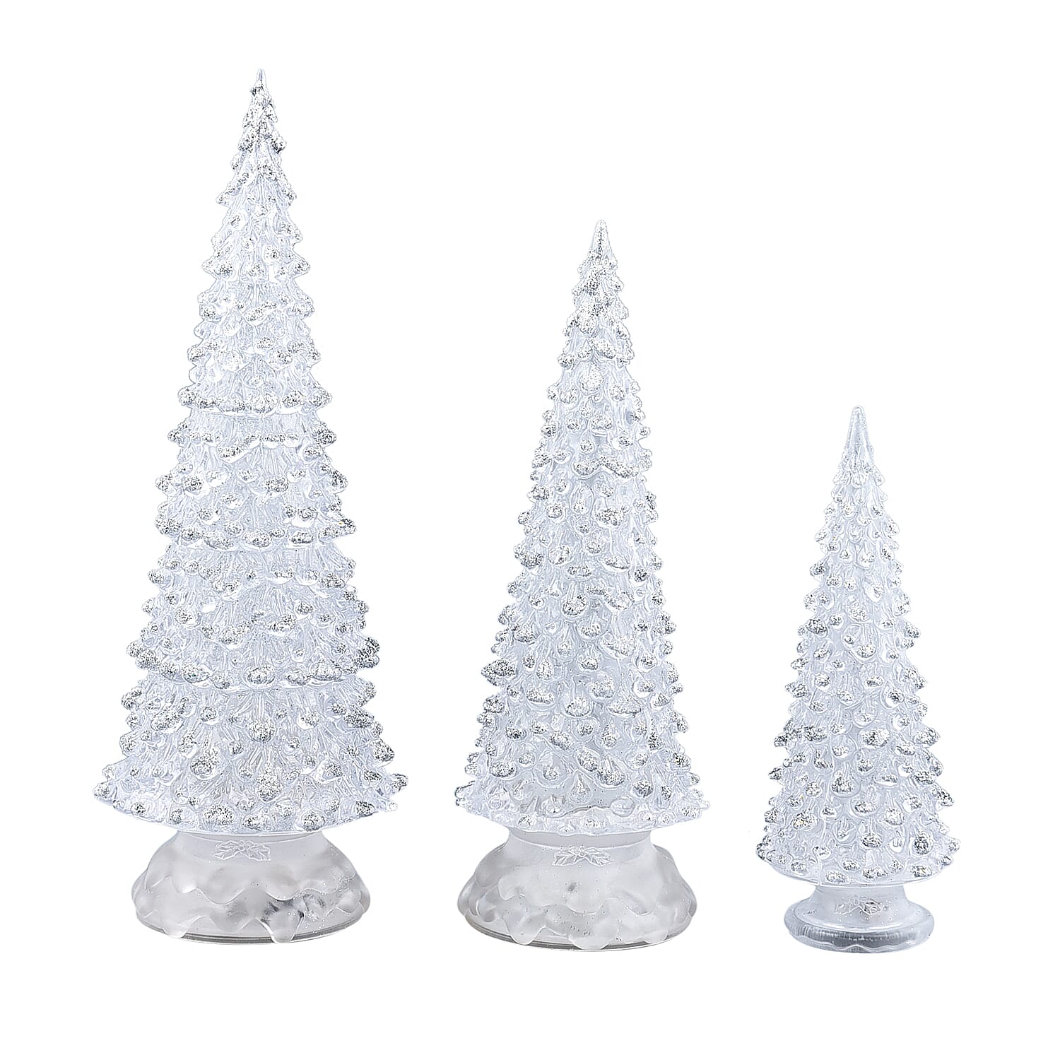 Set of 3 - LED Tree Light (Size 31x8 Cm, 26x8 Cm & 19x3 Cm) - Silver - Requires 6 AAA Batteries (not Incld)