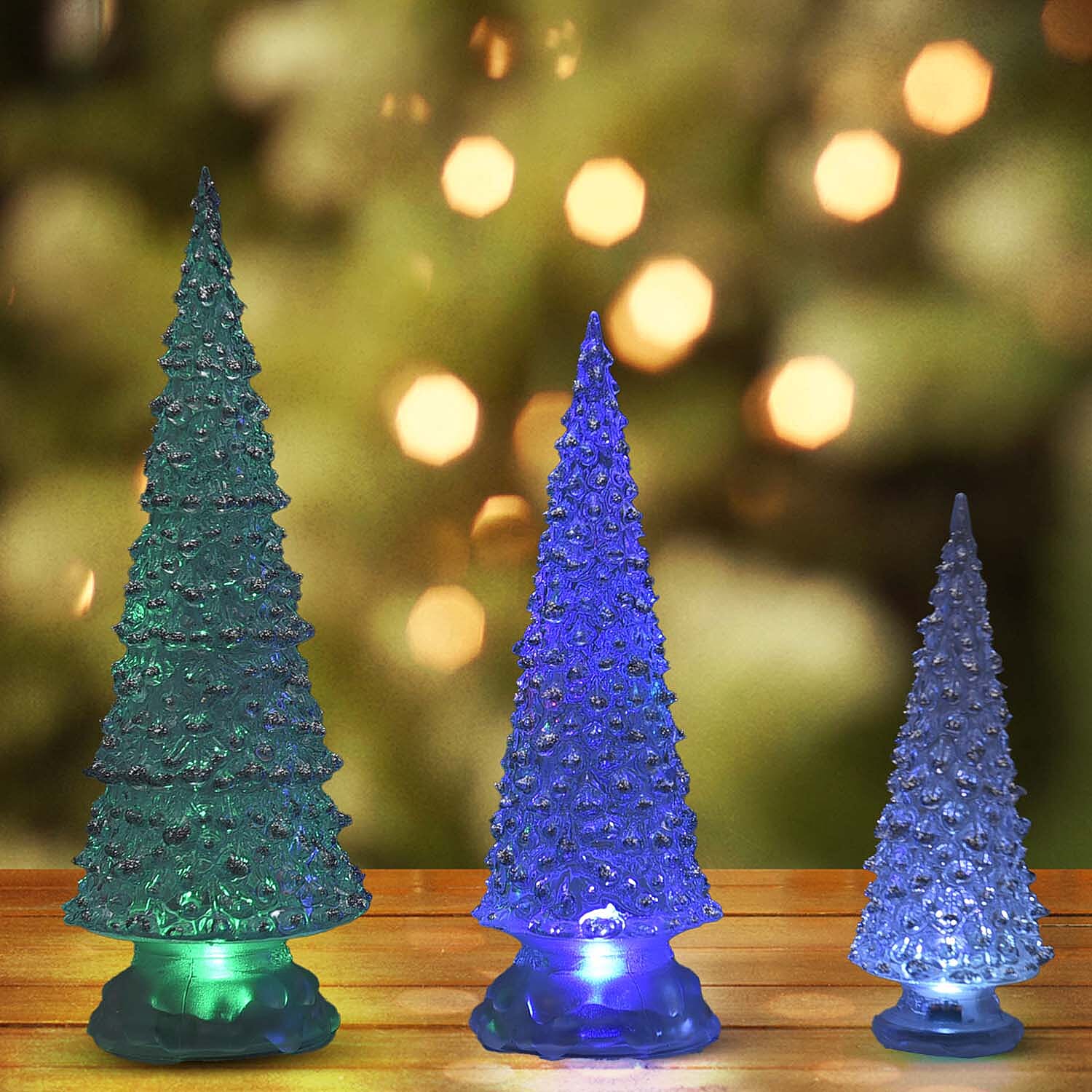 Set of 3 - LED Tree Light (Size 31x8 Cm, 26x8 Cm & 19x3 Cm) - Silver - Requires 6 AAA Batteries (not Incld)