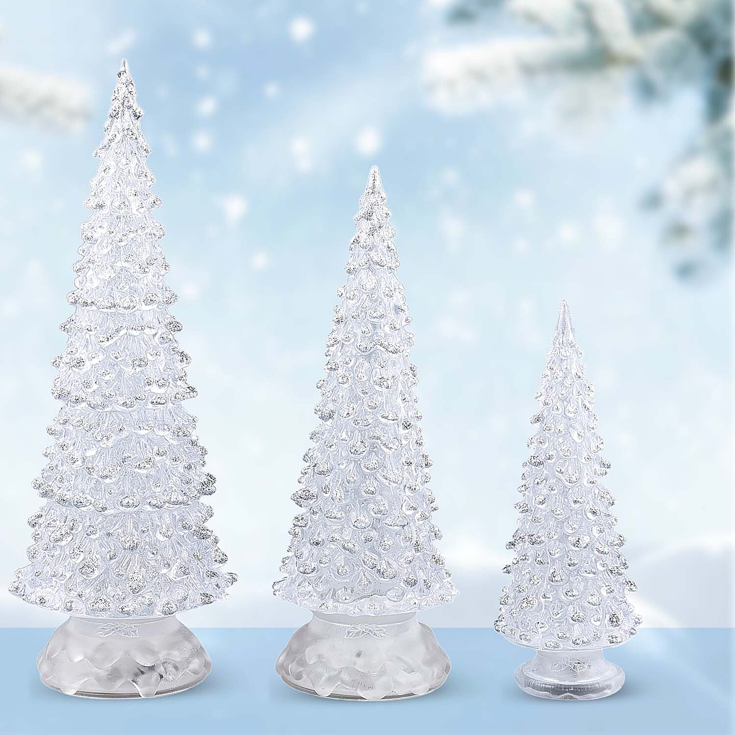 Set of 3 - LED Tree Light (Size 31x8 Cm, 26x8 Cm & 19x3 Cm) - Silver - Requires 6 AAA Batteries (not Incld)