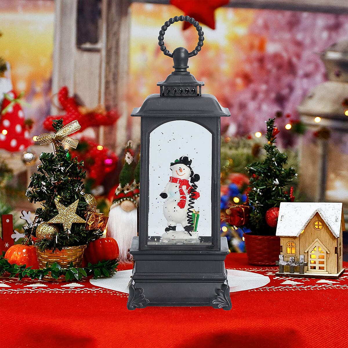 Christmas Snowman Lantern Warm Light (Size 23x8x8Cm) - Black