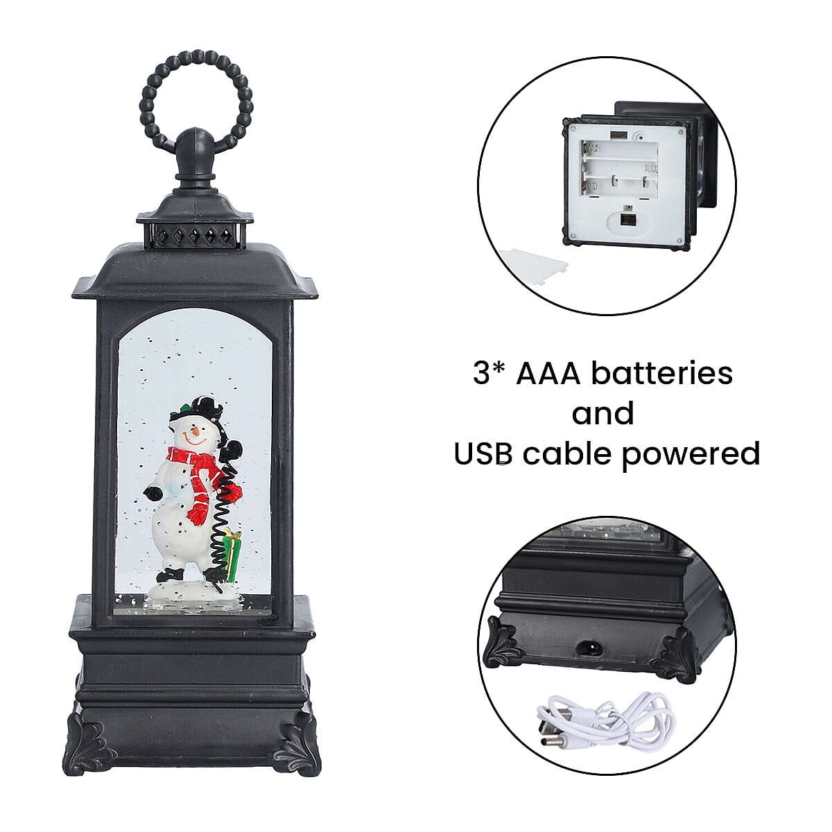 Christmas Snowman Lantern Warm Light (Size 23x8x8Cm) - Black