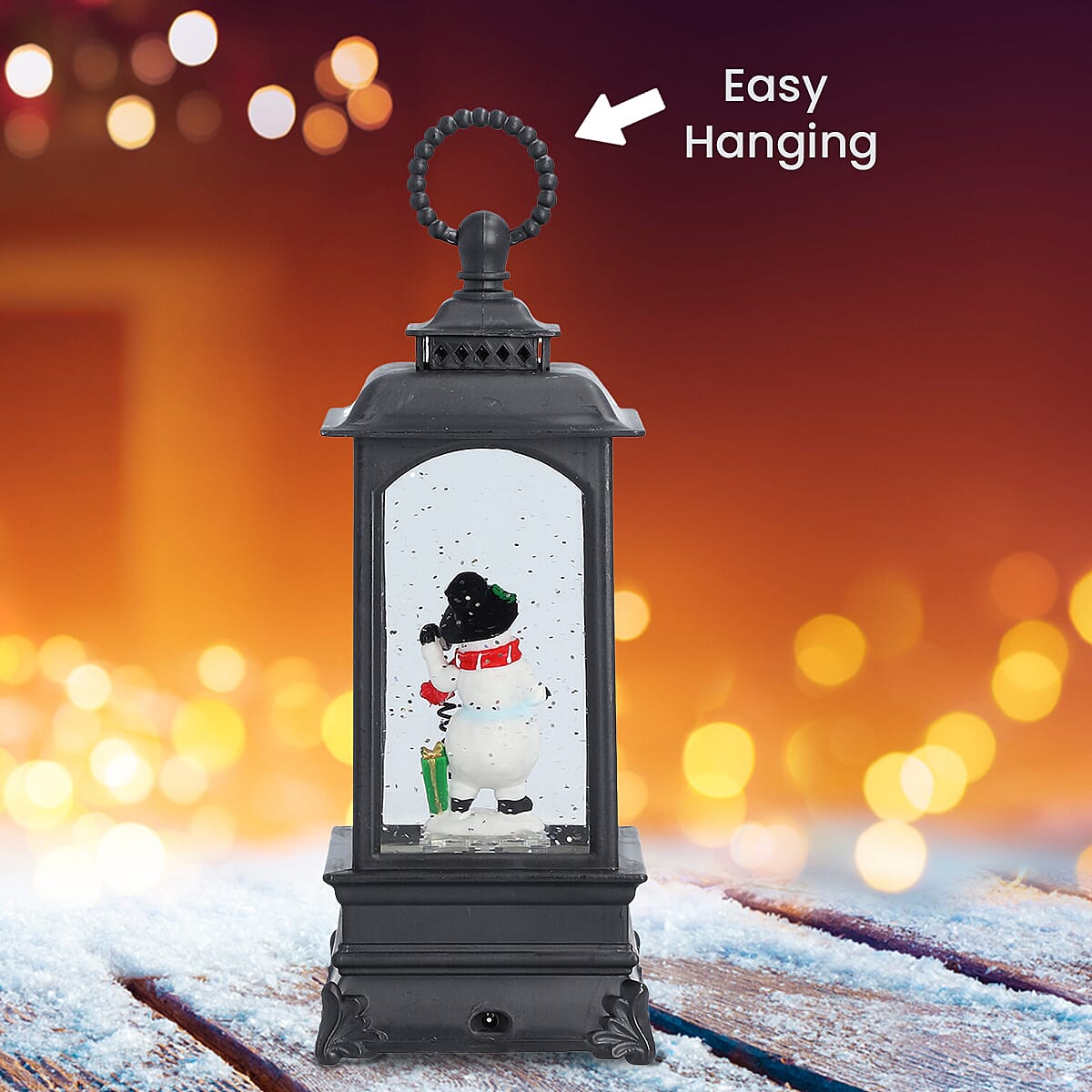 Christmas Snowman Lantern Warm Light (Size 23x8x8Cm) - Black