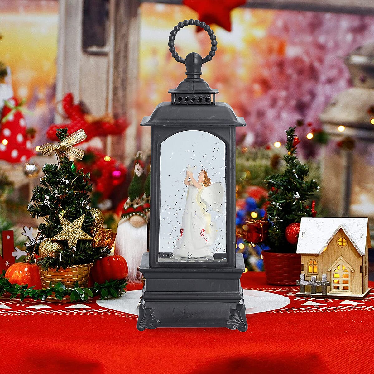 Christmas Angel Lantern Warm Light (Size 23x8x8Cm) - Black