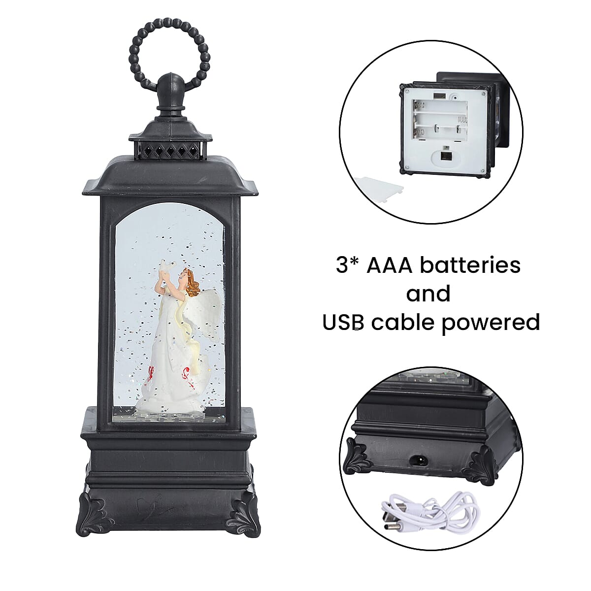 Christmas Angel Lantern Warm Light (Size 23x8x8Cm) - Black