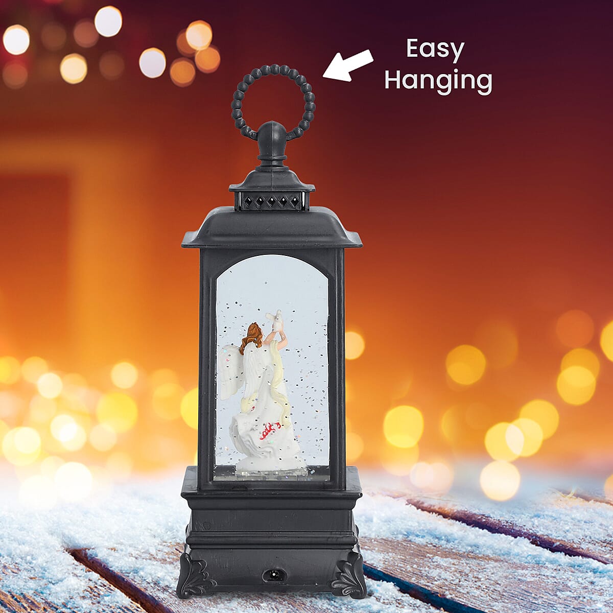 Christmas Angel Lantern Warm Light (Size 23x8x8Cm) - Black