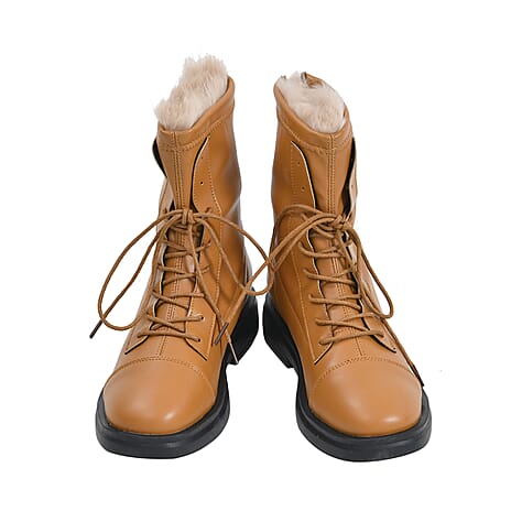 LA MAREY Womens Round Toe Ankle Boots with Faux Fur Linning and Inside Velvet (Size 3) - Ochre