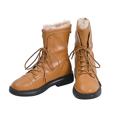 LA MAREY Womens Round Toe Ankle Boots with Faux Fur Linning and Inside Velvet (Size 3) - Ochre