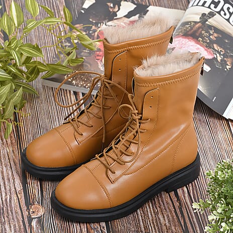 LA MAREY Womens Round Toe Ankle Boots with Faux Fur Linning and Inside Velvet (Size 7) - Ochre