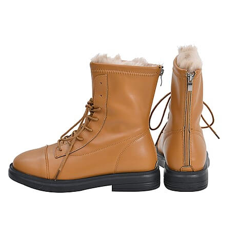LA MAREY Womens Round Toe Ankle Boots with Faux Fur Linning and Inside Velvet (Size 7) - Ochre
