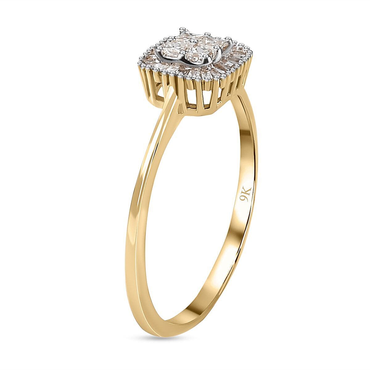 9K Yellow Gold SGL Certified Diamond (G-H) Ring 0.25 Ct