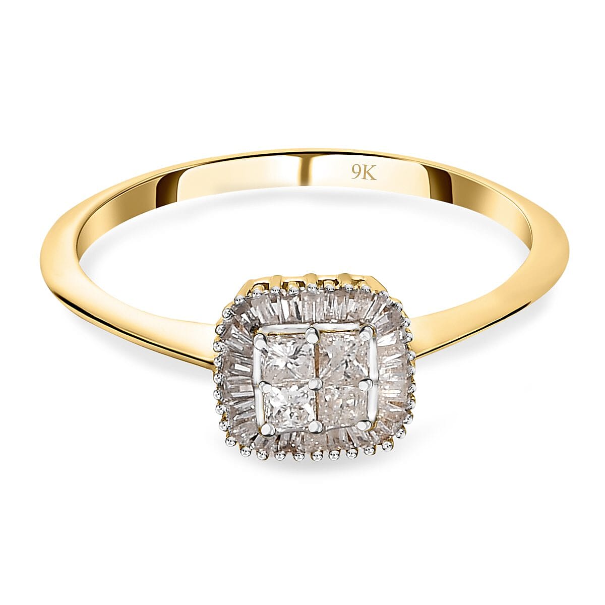 9K Yellow Gold SGL Certified Diamond (G-H) Ring 0.25 Ct