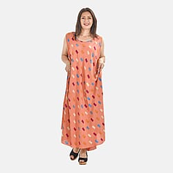 Tamsy 100% Viscose Dot Printed Umbrella Midi Dress (One Size) - Blue