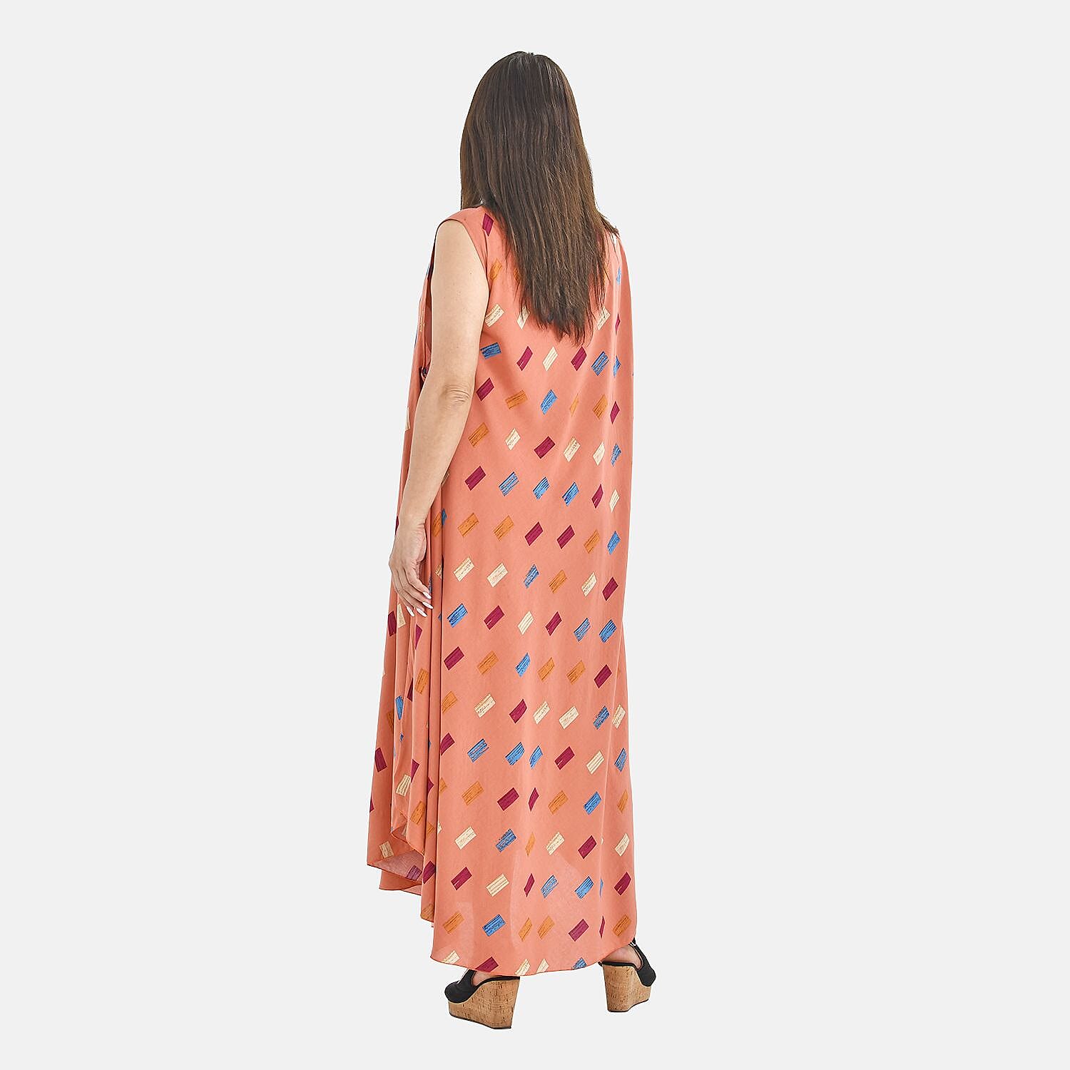 Tamsy 100% Viscose Square Pattern Umbrella Maxi Dress (One Size Curve) -  Foundation