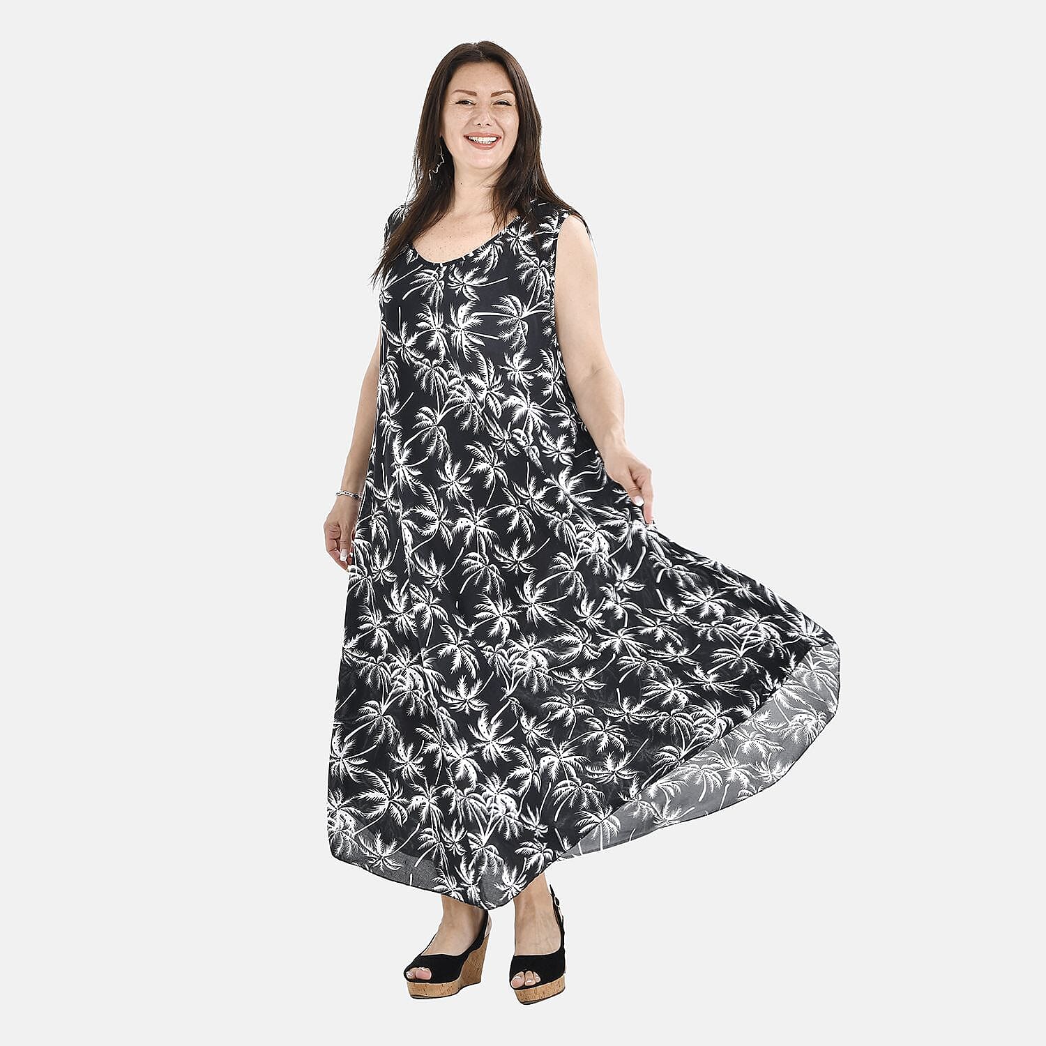 OTO - Tamsy 100% Viscose Floral Print Umbrella Midi Dress (One Size, 8-16) - Mint Green