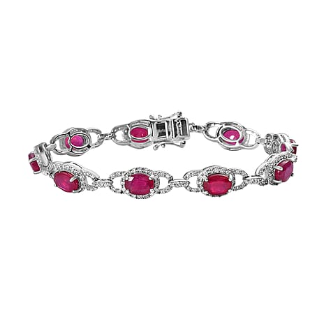 African Ruby and Natural Zircon Bracelet (Size - 7.5) in Platinum Overlay Sterling Silver 19.19 Ct