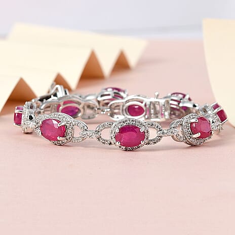 African Ruby and Natural Zircon Bracelet (Size - 7.5) in Platinum Overlay Sterling Silver 19.19 Ct