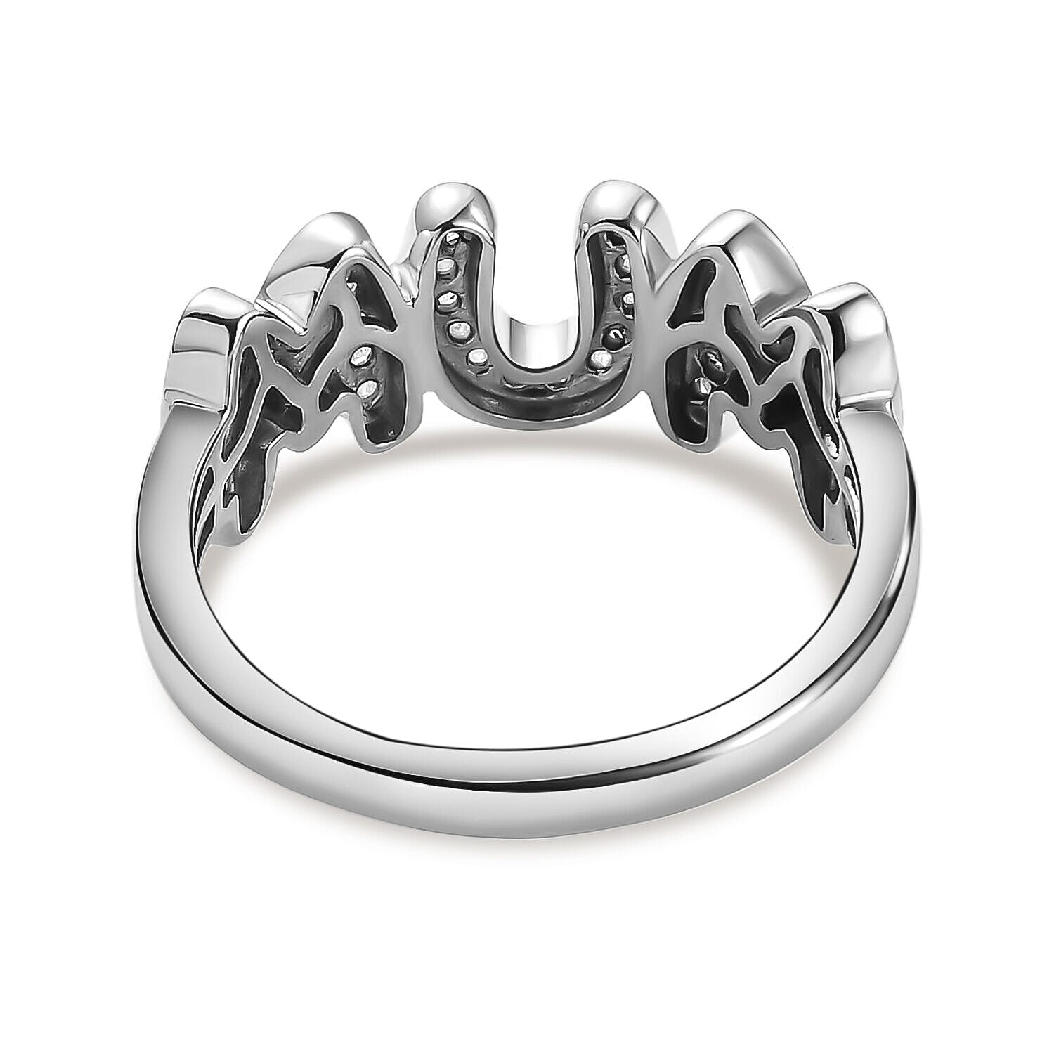 Moissanite MUM Band Ring in Platinum Overlay Sterling Silver Moissanite MUM Band Ring in Platinum Overlay Sterling Silver