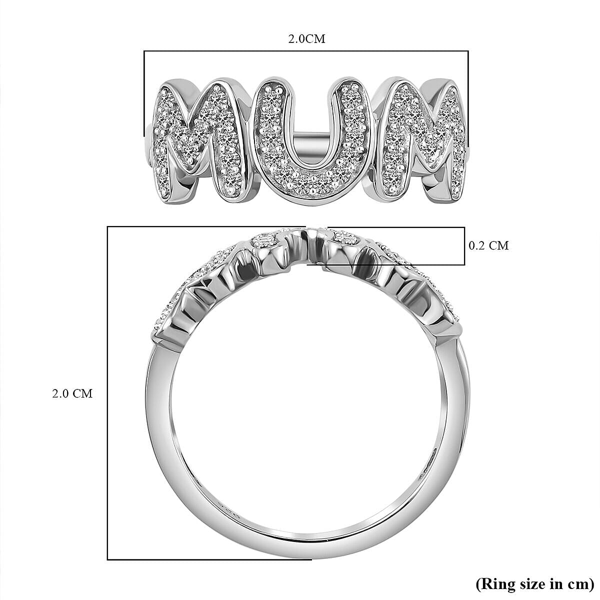 Moissanite MUM Band Ring in Platinum Overlay Sterling Silver Moissanite MUM Band Ring in Platinum Overlay Sterling Silver