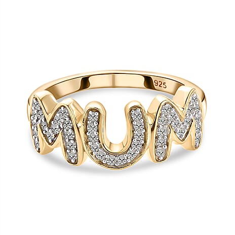 Moissanite MUM Band Ring in 18K Vermeil Yellow Gold Plated Sterling Silver