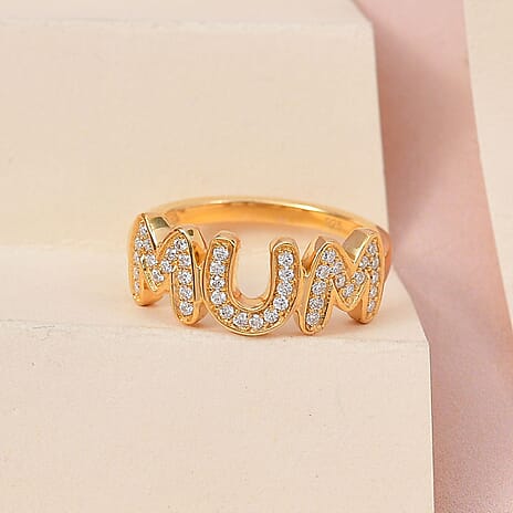 D'Joy Moissanite MUM Band Ring in 18K Vermeil Yellow Gold Plated Sterling Silver