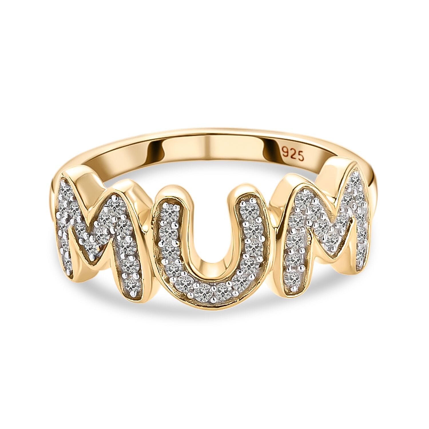 Moissanite MUM Band Ring in 18K Vermeil Yellow Gold Plated Sterling Silver Moissanite MUM Band Ring in 18K Vermeil Yellow Gold Plated Sterling Silver