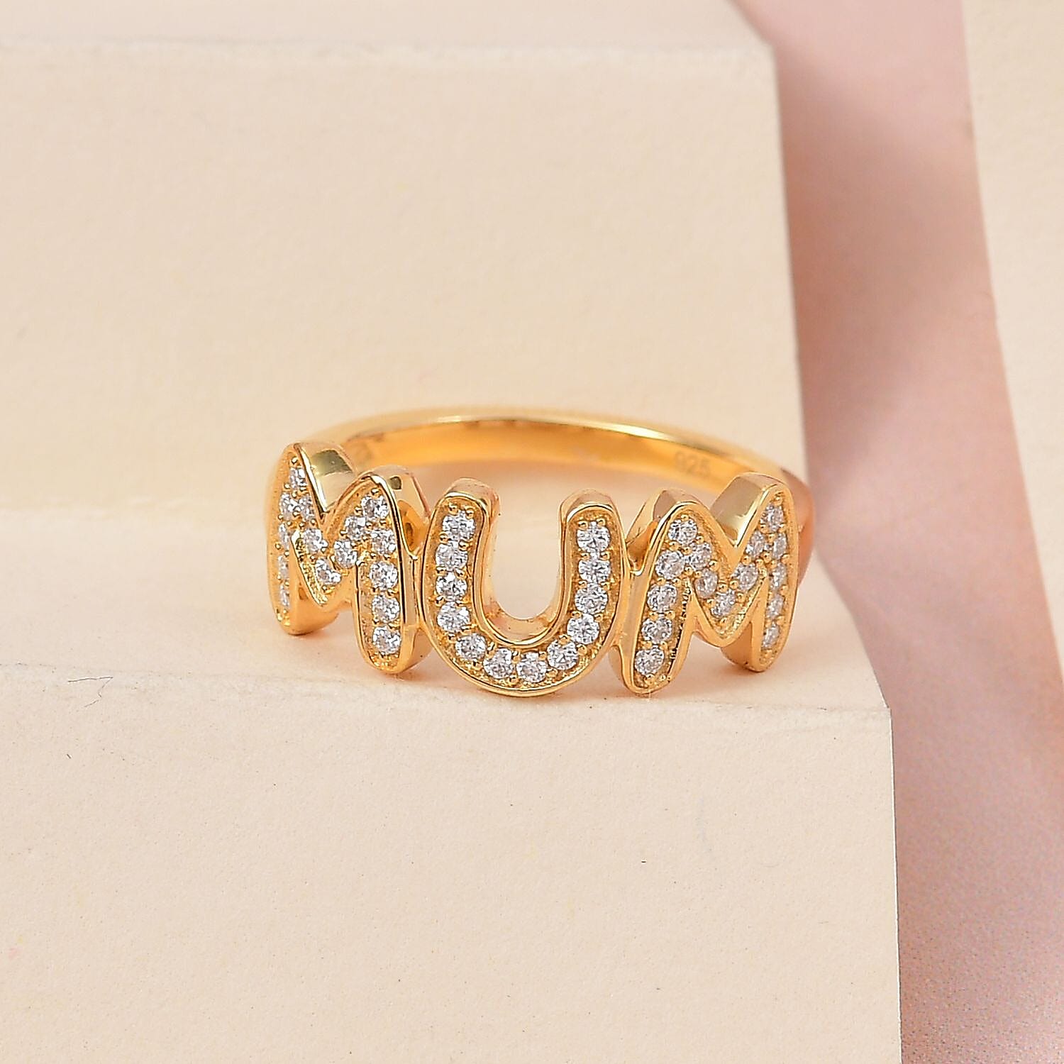 Moissanite MUM Band Ring in 18K Vermeil Yellow Gold Plated Sterling Silver Moissanite MUM Band Ring in 18K Vermeil Yellow Gold Plated Sterling Silver