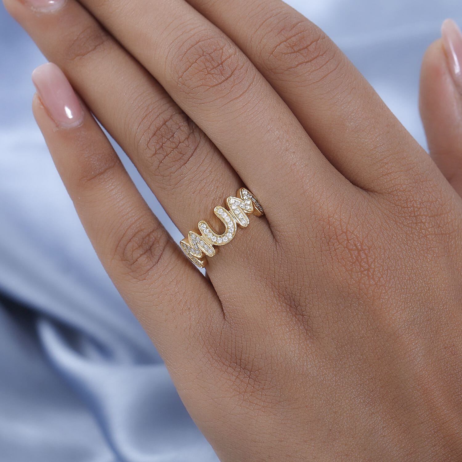 Moissanite MUM Band Ring in 18K Vermeil Yellow Gold Plated Sterling Silver Moissanite MUM Band Ring in 18K Vermeil Yellow Gold Plated Sterling Silver