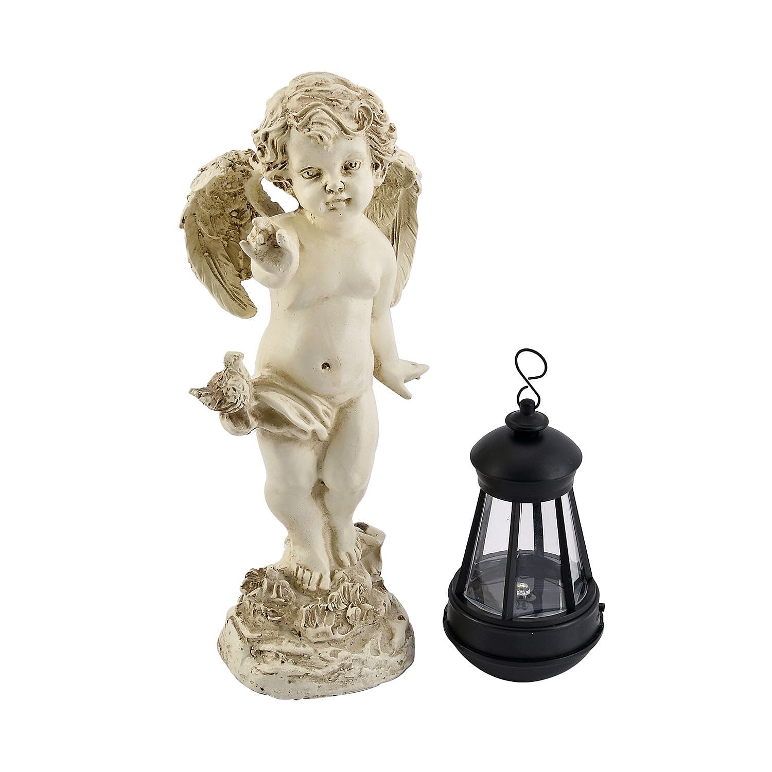 Ornamental Cherub Outdoor Solar Lantern  - Light up to 8 hrs (16.5x 12 x 28cm)